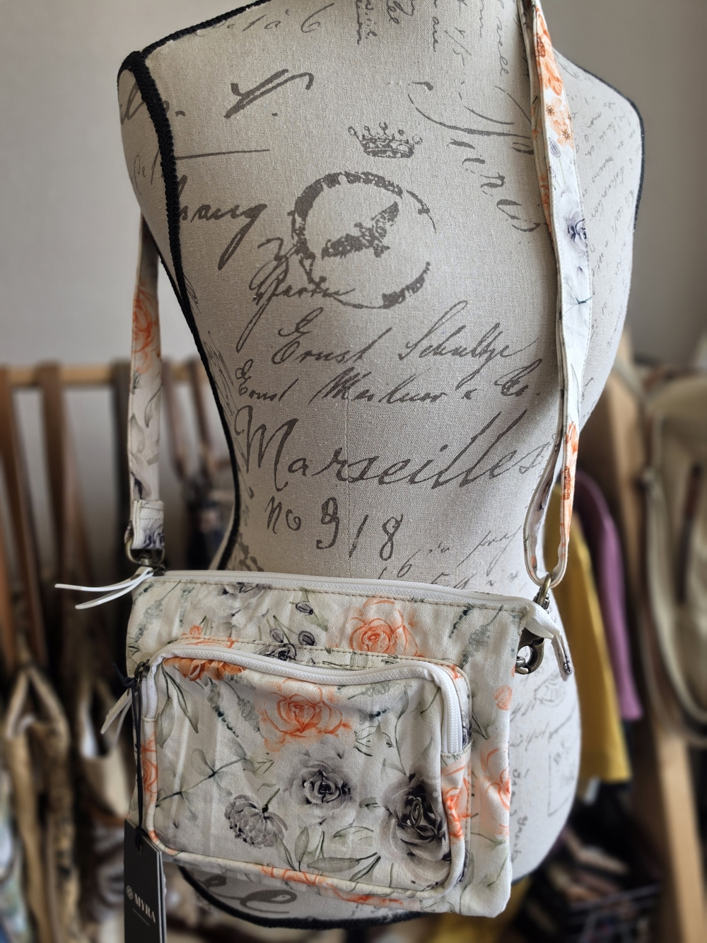 Myra Floral Crossbody Bag in Cream and Orange